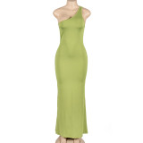 EVE Solid Color Backless Slash Shoulder Maxi Dress GAXB-A146DS