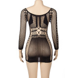 EVE Solid Hollow Out Long Sleeve Sexy Erotic Dress GAXB-A083DS