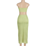EVE Solid Wrap Chest Tops Two Piece Skirts Set GAXB-A203ST