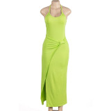 EVE Halter Sleeveless Patchwork Split Maxi Dress GAXB-A180DS