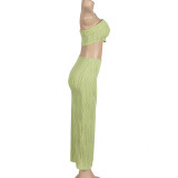EVE Solid Wrap Chest Tops Two Piece Skirts Set GAXB-A203ST
