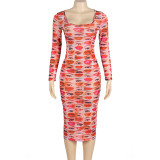 EVE See Through Mesh Print Long Dress GAXB-A199DS