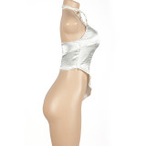EVE Solid Color Halter Irregular Tops GAXB-W047TP