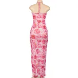 EVE Sleeveless Floral Print Lace-Up Maxi Dress GAXB-A035D