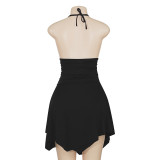 EVE Solid Halter Slim Irregular Mini Dress GAXB-A152DS