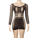 EVE Solid Hollow Out Long Sleeve Sexy Erotic Dress GAXB-A083DS