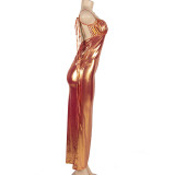 EVE Glossy Sleeveless Tie Up Maxi Dress GAXB-A223DS
