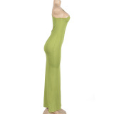 EVE Solid Color Backless Slash Shoulder Maxi Dress GAXB-A146DS