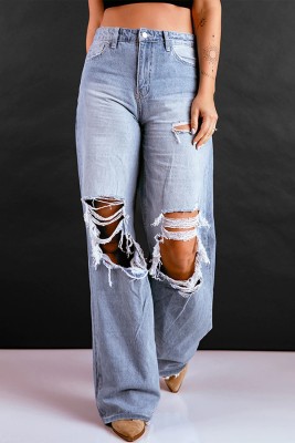EVE Fashion Holes Washed Staight Jeans GKNF-TSX-9061