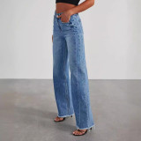 EVE High Waisted Loose Washed Raw Edge Jeans GKNF-TSYOU-2150