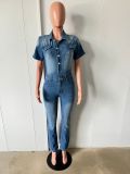 EVE Casual Short Sleeve Lapel Denim Jumpsuit GKNF-TSJ-1380