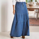 EVE Fashion Denim Patchwork Loose Long Skirt GKNF-TSX-11008