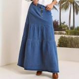 EVE Fashion Denim Patchwork Loose Long Skirt GKNF-TSX-11008