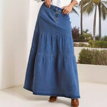 EVE Fashion Denim Patchwork Loose Long Skirt GKNF-TSX-11008