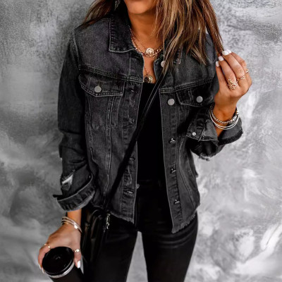 EVE Fashion Holes Lapel Denim Jacket GKNF-TSX-022