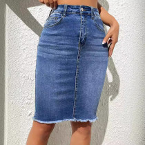 EVE Casual Denim Raw Edge Half Body Skirt GKNF-TSYJ-0809