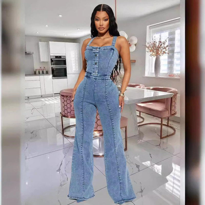 EVE Casual Denim Sling Washed Jumpsuit GKNF-TSJ-3545