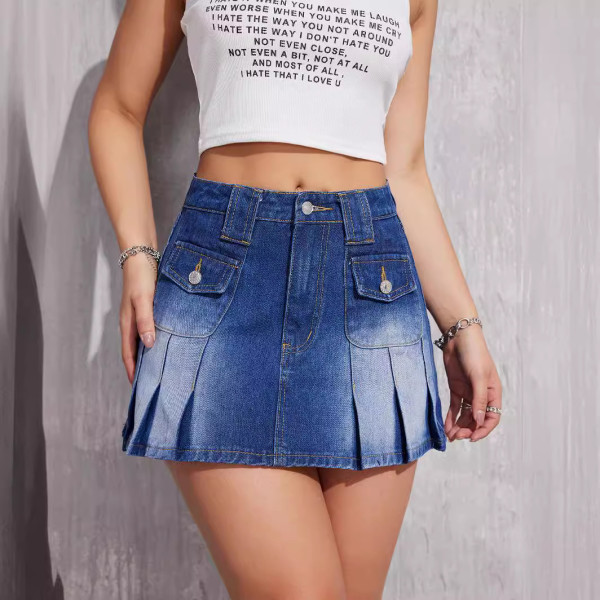 EVE Fashion Slim Pleated Denim Skirt GKNF-TSYJ-846