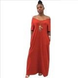 EVE Solid Loose Shoulder Short Sleeve Maxi Dress GYSL-3226