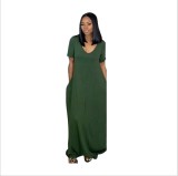 EVE Solid Loose Shoulder Short Sleeve Maxi Dress GYSL-3226