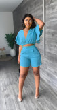 EVE Ruffle Sleeve V-Neck Top Two Piece Shorts Set GYSL-Y6105