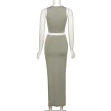 EVE Solid Color Sleeveless Split Skirt Two Piece Set GYSL-3263