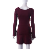 EVE Solid Square Neck Long Sleeve Mini Dress GYSL-19922