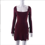EVE Solid Square Neck Long Sleeve Mini Dress GYSL-19922