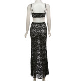 EVE Sexy Hollow Out Sling Tops And Half Skirt Lace Suit XEF-50069