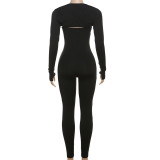 EVE Long Sleeve Tops And Sling Jumpsuit Solid 2 Piece Set XEF-47151