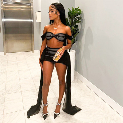 EVE Sexy One-Shoulder Sheath Flutter Skirt Set XEF-48002