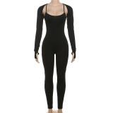 EVE Long Sleeve Tops And Sling Jumpsuit Solid 2 Piece Set XEF-47151