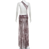 EVE Sexy Irregular Backless Print Maxi Dress XEF-48312