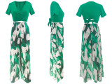 EVE Solid V Neck Tops And Print Pants 2 Piece Set SFY-2780
