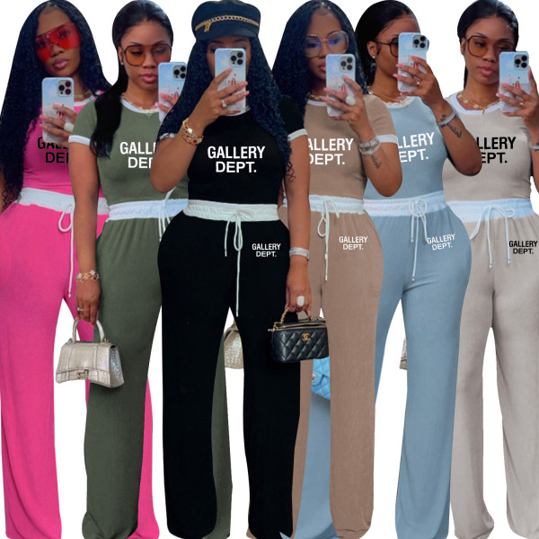 EVE Ribbed Color Clash Short Sleeve Pants Set SFY-TD2777D
