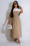 EVE Color Block Short Sleeve Long Dress XHXF-416