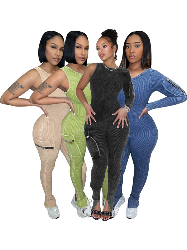 EVE Threaded Single Sleeve Skinny Jumpsuit CH-HR24045