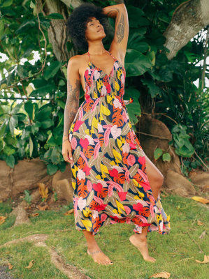 EVE Sexy Halter Print Backless Split Maxi Dress XHXF-421