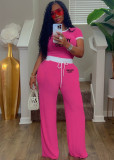 EVE Ribbed Color Clash Short Sleeve Pants Set SFY-TD2777D