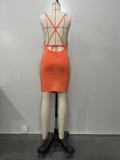 EVE Solid Color Hot Drill Halter Mini Dress OD-8668
