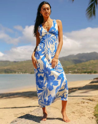 EVE Fashion Print V Neck Loose Midi Dress XHXF-420