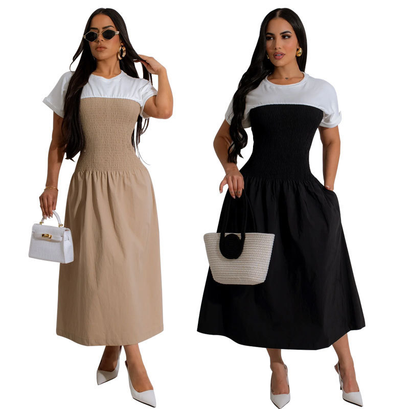 EVE Color Block Short Sleeve Long Dress XHXF-416