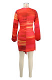 EVE Long Sleeve Print Tie Up Midi Dress XHXF-417
