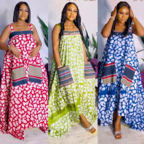 EVE Sling Printed Big Swing Maxi Dress NY-10825