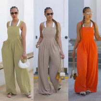 EVE Solid Color Loose Wide Leg Back Pant Jumpsuit SFY-2779