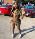 EVE Camouflage Print Irregular Skirt Two Piece Set QXTF-82055