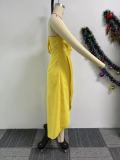 EVE Solid Pleated Single Shoulder Split Long Dress NY-10828