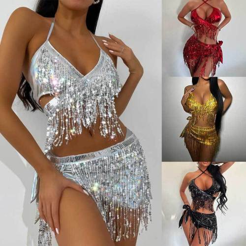 EVE Sequin Tassel Bikini Three Piece Swimsuit DYSC-DY22A28YYB062113