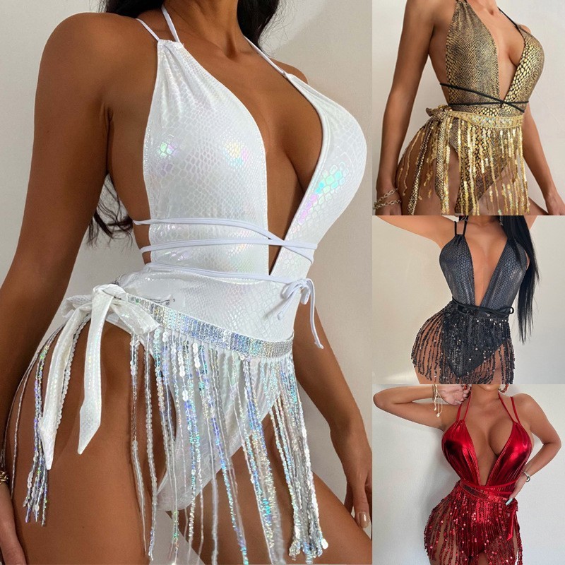 EVE Sexy Deep V Neck Tassel One Piece Swimsuit DYSC-DY22A150YYB091513