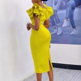 EVE Square Neck Ruffle Sleeve Gown Dress GMLF-3282